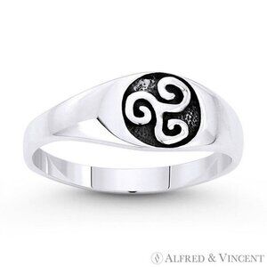 Celtic Triskelion Triple Spiral Charm Ring in .925 Sterling Silver - Size 7